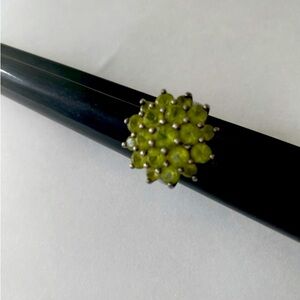 Green Cluster Ring Vintage Antique Sterling Silver Size 7 Gemstone Peridot
